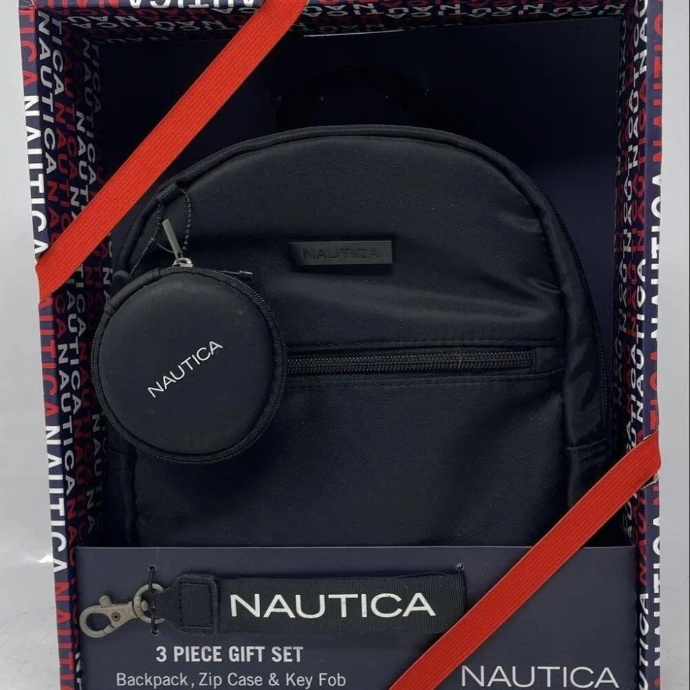 NWT Nautica Backpack, Zip Case, and Key Fob 3 piece set in Gift Box